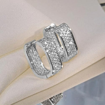 Luxury Paved Cubic Zirconia Hoop Earrings for Women Wedding Trendy Jewelry - color: E1933