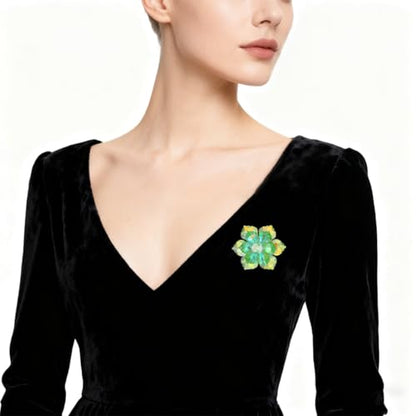 Crystal Flower Brooch Pin for Women Dress Suit Bag Hat Broochs Pins Christmas Brooch Pin Wedding Party Birthday Dance Jewelry Accessories - color: Yellow+Green Crystal Brooch Pin