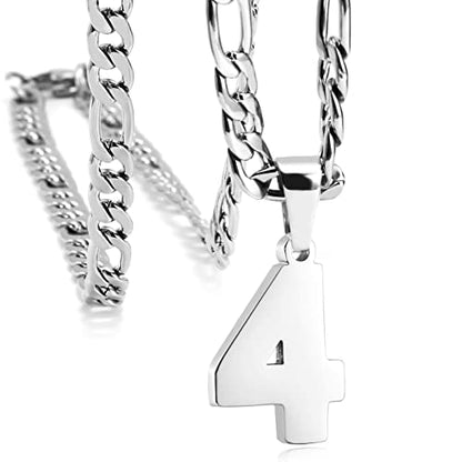 Personalized Number Necklaces for Mens,Stainless Steel Number Pendant Chain | Athletes Jersey Number Necklace;Baseball Basketball Football Sport Teams;Birthday Graduate Gift;Womens Mens Player - color: Silver, style: 4 Silver