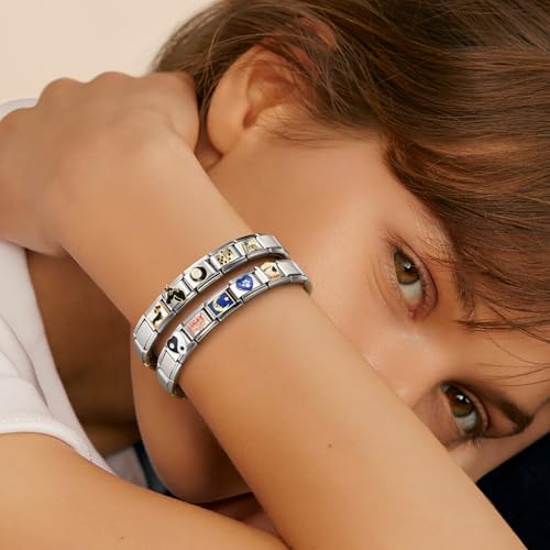 Italian Charm Bracelet with 10 or 20 Charms, Stainless Steel Adjustable DIY Charm Bracelet for Women & Men, Includes Opener Tool – Gold or Silver Options - color: Silver-20PCS