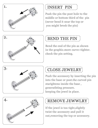 20G 18G 16G 14K Gold Filled Threadless Flat Back Earrings Studs Surgical Stainless Steel Opal CZ Nose Rings Studs Tragus Helix Conch Cartilage Earrings Piercing Jewelry For Women Men Silver - color: Silver, size: 16 Gauge-8MM Bar