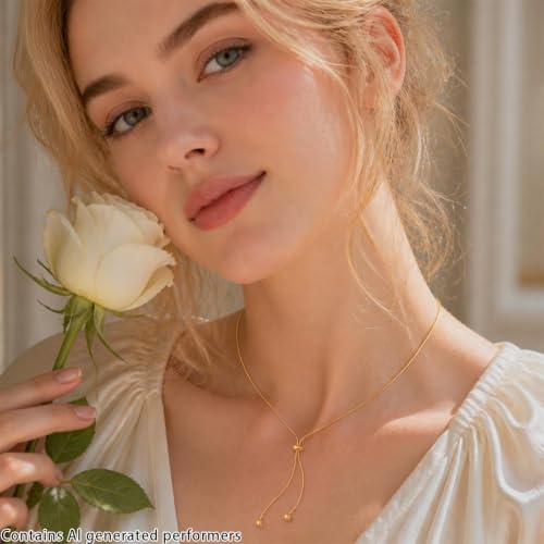 Lariat Long Gold Necklace for Women Adjustable Y-Shaped Drop Dangle | Bolo Chain with Tassel | Dress Sweater Chain | Prom Party Everyday Outfits Accessory Jewelry