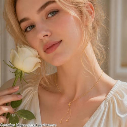 Lariat Long Gold Necklace for Women Adjustable Y-Shaped Drop Dangle | Bolo Chain with Tassel | Dress Sweater Chain | Prom Party Everyday Outfits Accessory Jewelry