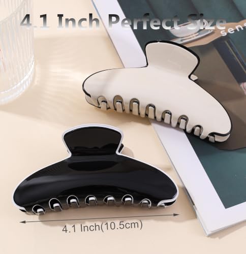 2 Pack Acetate Hair Claw Clips for Women 4 Inch Large Claw Hair Clips for Thin to Thick Hair - color: White-Black Contrast Colors