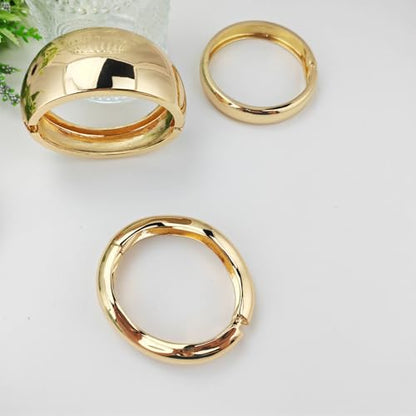 Chunky Gold Bangle Bracelets for Women, 14K Gold Plated Wide Cuff Bracelet | Stackable Open Cuff Bangles, Trendy Statement Jewelry Gift for Women - color: Gold-10
