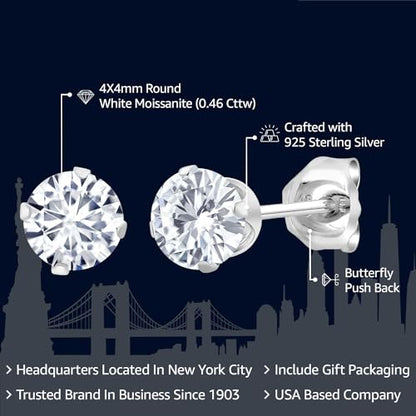 Gem Stone King 925 Sterling Silver Round 4MM Gemstone Birthstone Stud Earrings For Women Men - style: White Moissanite, April