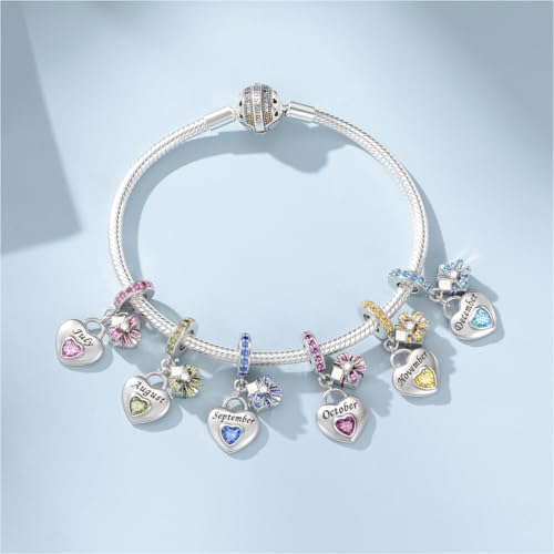 925 Sterling Silver Birthstone Charms Fit for Bracelet and Necklace Happy Birthday Charm Mother's Day Jewelry Gift for Women - color: 7-July