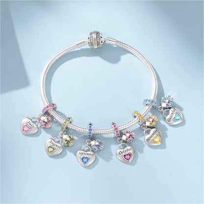 925 Sterling Silver Birthstone Charms Fit for Bracelet and Necklace Happy Birthday Charm Mother's Day Jewelry Gift for Women - color: 7-July