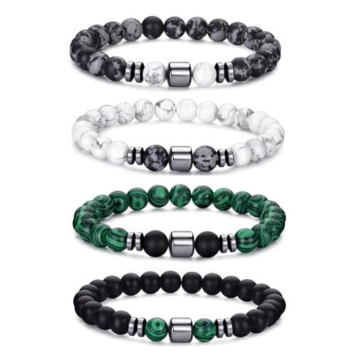 Mens Beaded Bracelets Set 8MM Tiger Eye Lava Stone Stretch Natural Stone Men's Bead Bracelet Mens Bracelet - color: 4, Black, White, Green, Gray Bracelet