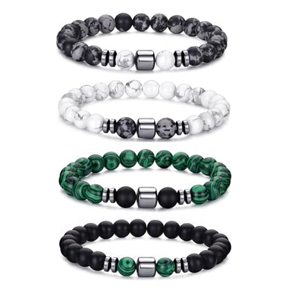 Mens Beaded Bracelets Set 8MM Tiger Eye Lava Stone Stretch Natural Stone Men's Bead Bracelet Mens Bracelet - color: 4, Black, White, Green, Gray Bracelet