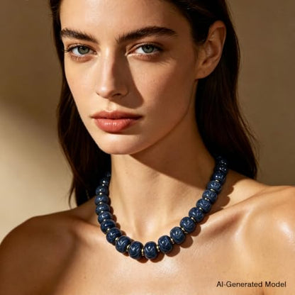 Colorful Chunky Resin Beaded Choker Necklaces for Women | Multicolor Beads, Sturdy Metal Chain, Adjustable, Detachable, Lightweight, Summer Beach Boho, Trendy Statement Jewelry Gift - color: Dark Blue