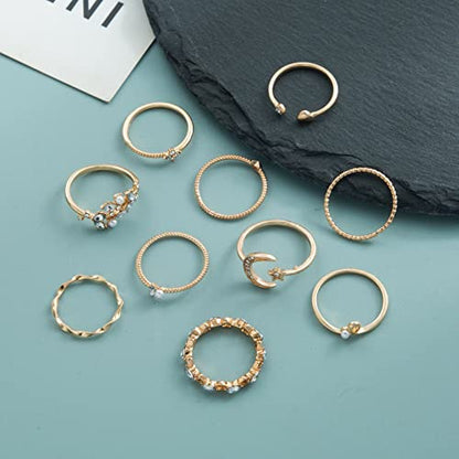 GIGB PBDK 14K Gold Vintage Knuckle Rings Set for Women,Boho Dainty Stackable Rings Midi Hollow Finger Rings Sparkle Knuckle Rings Moon Heart Wing Fashion Ring Pack Jewelry Gifts