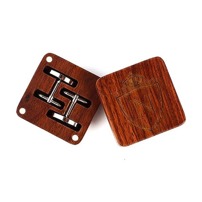 Mens Initial Silver Cufflinks A-Z Alphabet Letter Steel Cuff Links with Engraved Walnut Wood Box Groom Groomsman Wedding Set… - style: N