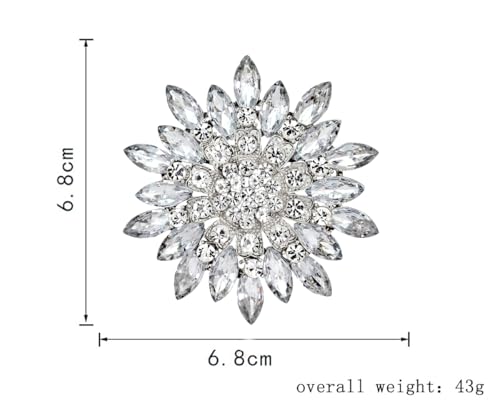 Rhinestone Sunflower Brooch for Women Sparkling Cubic Zirconia Flower Brooch Pin Elegant Large Crystal Floral Lapel Pin Dainty Clothing Hat Bag Accessories Christmas Wedding Bridal Birthday Jewelry - color: White