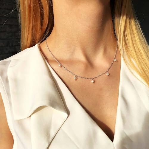 Pearl Necklace for Women, Dainty Pearls Choker Necklace for Women 14K Gold Plated Layered Pendant Necklace Handmade Gold Chain Necklace Everyday Jewelry Gift - color: Pearl Choker-Silver