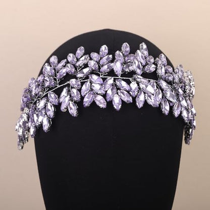 Missgrace Women Silver Green Black Red Blue Handmade Full Crystal Rhinestone Large Headband Hair Vine Shinny Headpiece Bridal Wedding Hair Accessories for Women (Light purple) - color: Light purple