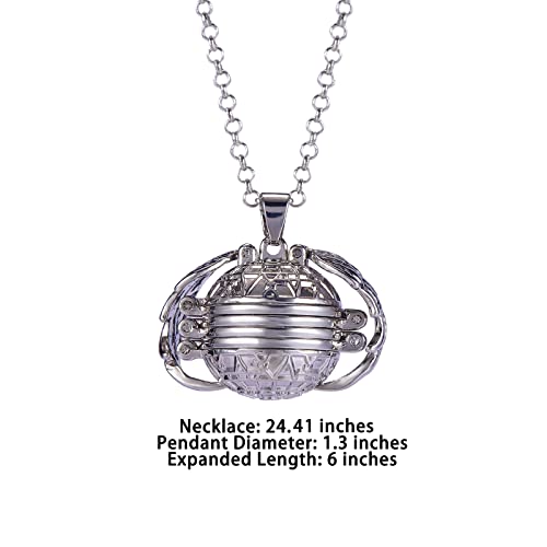 Ornaland Round Expanding Photo Locket Pendant Necklace for Women Men with Angel Wings, 4 Photo Locket Alloy Neck Decoration for Mother's, Platinum, 24.41 inch(62cm)
