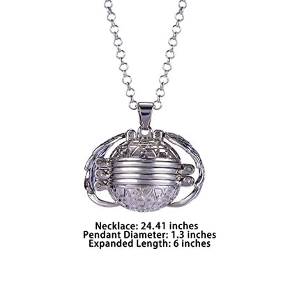 Ornaland Round Expanding Photo Locket Pendant Necklace for Women Men with Angel Wings, 4 Photo Locket Alloy Neck Decoration for Mother's, Platinum, 24.41 inch(62cm)