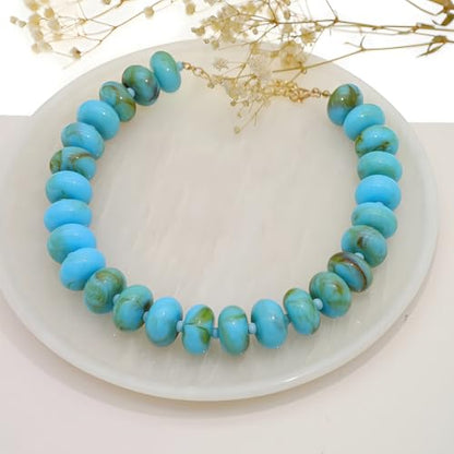 We We Chunky Colorful Beaded Necklace for Women Large Boho Statement Bead Chokers Necklaces Turquoise Blue Big Beads Jewelry Neck Summer Beach - color: turquoise blue