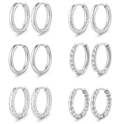 Small Hoop Earrings for Women, Stainless Steel Huggie Hoop earrings, 18G | 2/4/6 Pairs, 6mm/8mm/12mm Small Hoop Earrings, Lobe Helix Conch Tragus Daith Rook Cartilage Piercing Jewelry,Gold Silver - color: Silver-6 pairs Hoop Earrings-10mm