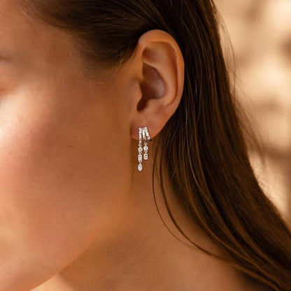 Dangle Earrings for Women,14k Gold Plated Triple Huggie Stud Earrings Cute Statement Chain Earring Dainty Drop Earrings for Women Trendy Gold Plated Jewelry - color: silver -dangle 4