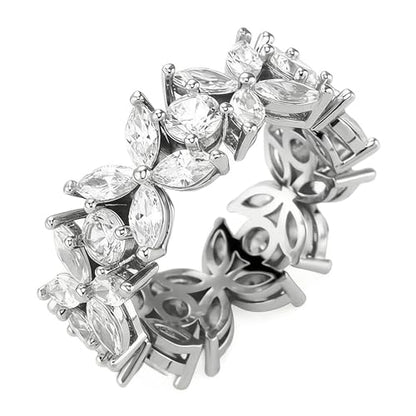 TOPGRILLZ Flower Band Rings for Women - 9 mm Cubic Zirconia Eternity Style Chunky Ring, Marquise and Round Stone, Fashion Jewelry Size 6-10 - color: Silver Tone