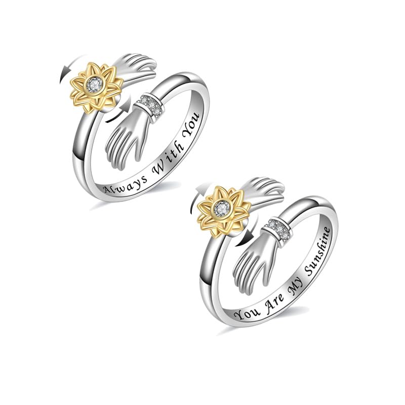 Granddaughter Daughter Hug Ring For Hope Rings, Stainless Steel Inspirational Jewelry Engraved Always With You Love You Forever Message Adjustable Non Tarnish Jewelry Birthday Gift Card - color: Always With You Sunflower