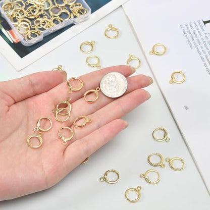 60pcs 14K Gold Filled Hoop Huggie Earring Hooks,Hypoallergenic Dangle Tarnish Resistant Gold Lever Back Earring Hooks Earwire for Jewelry Making Supplies (Gold) - color: Gold