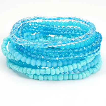 Bohemian Multilayer Beaded Stackable Stretch Bracelets for Women Colorful Crystal Glass Resin Seed Beads Elastic Wristbands BFF Friendship Summer Beach Hawaii Jewelry - color: Blue