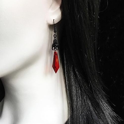 ONLYJUMP Gothic Vampire Bat Earrings Necklace Set for Women Vintage Goth Dark Bat Earrings Blood Pendant Necklaces Mystic Witch Halloween Costume Jewelry Gifts - style: Red