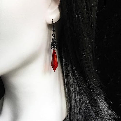 ONLYJUMP Gothic Vampire Bat Earrings Necklace Set for Women Vintage Goth Dark Bat Earrings Blood Pendant Necklaces Mystic Witch Halloween Costume Jewelry Gifts - style: Red