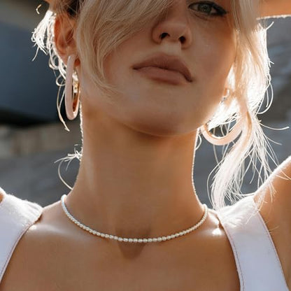 Pearls Necklace, Freshwater Tiny Small Pearls Necklace for Women's Pearl Strand Necklace Chain 18K Gold Plated Hypoallergenic White Necklace as Prom Bridesmaid Birthday Gifts - color: Rice Pearls, 18KGP Lock