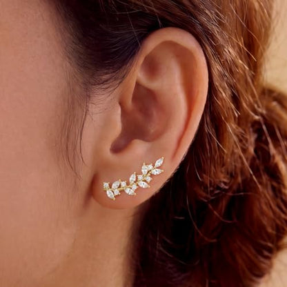 Ear Climber Earrings for Women, 14K Gold Plated/Silver Plated | Crawler Earrings Pierced with Cubic Zirconia, Hypoallergenic Cluster Stud Tragus Conch Daith Cartilage Jewelry Gift for Daily - color: Gold-7