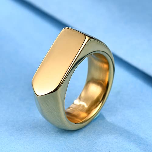 MYNENEY Stainless Steel Square Shape Signet for Men Statement Ring - color: Arrow Gold