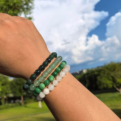 4mm 6mm 8mm Healing Crystal Bracelets for Women Men Natural Stone Beaded Stretch Bracelet Handmade Gemstone Reiki Spiritual Jewelry Gifts - color: Green Jade+White Jade+Aventurine+Moss Agate-Healing, size: 6mm