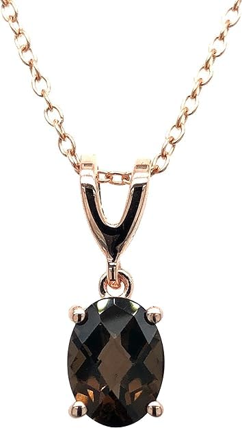 LE VIAN Gemstone Oval Pendant Necklace for Women in 14K Rose Gold Plated 925 Sterling Silver on 18 Inch Chain with Spring Ring Clasp 8 x 6 mm Morganite, Garnet, Amethyst, Citrine, Smoky Quartz, Opal