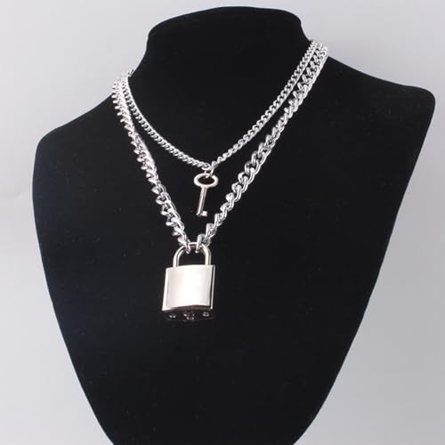 Layered Chunky Gold Silver Necklace Big Cuban Chain Statement Necklace Stacked Punk Chain Choker Necklaces for Women Trendy Jewelry Birthday Gifts - color: 04 Lock and Key