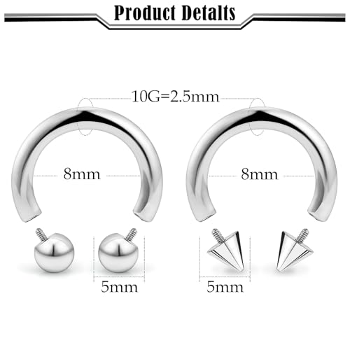 20G-00G Septum Rings horseshoes Nose Rings Hoops 316L Surgical Steel Snake Bites Lip Nipple Ring Cartilage Tragus Helix Rook Conch Daith Earrings Pa Piercing Jewelry for Women Men - style: 10G(2.5mm)-Dia:8mm