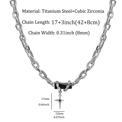 Gothic Cross Star Necklace For Men Women Silver Stainless Steel Cuban Link Paperclip Figaro Bead Chain Punk Kpop Y2k Goth Irregular Layered Cross Pendant Necklace Non Tarnish Jewelry Gift - color: Black C