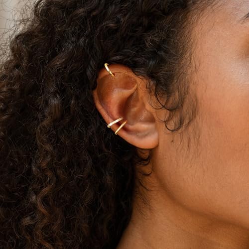 Carffordo 3Pcs Ear Cuffs Non Piercing for Women, Dainty Clip on Earrings | Trendy 14K Gold Plated Ear Cuff with Cubic Zirconia, Fake Piercing Cartilage Earrings, Lightweight Jewelry for Daily Wear - color: 01-Gold Ear Cuff