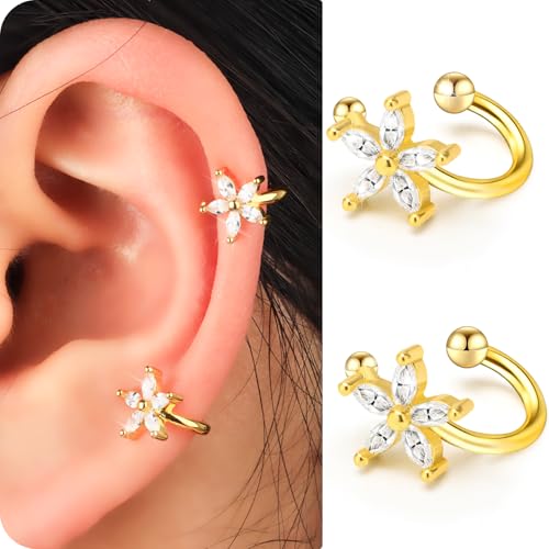 Ear Cuffs Non Piercing for Women Flower Earring Cuff Gold Non Pierced Lightweight Hypoallergenic Cartilage Earrings Dainty Jewelry Gift - color: Gold+1Pari