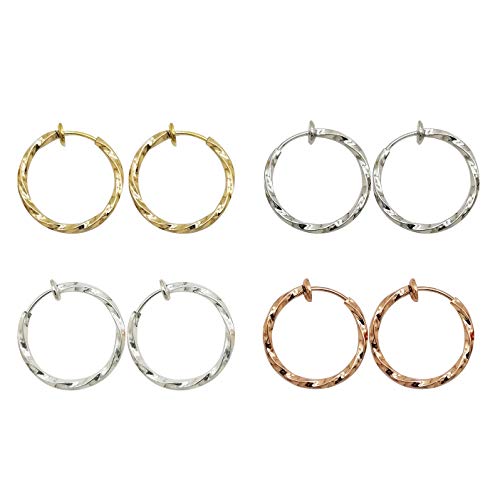LAXPICOL Twisted Clip On Earrings 4PCS Different Color Gold Silver Black Rose 1.18IN .57IN .96IN .36IN Hoop Earrings Clip On Earrings for Women No Piercing - color: 1.18in