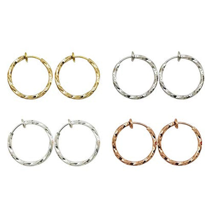 LAXPICOL Twisted Clip On Earrings 4PCS Different Color Gold Silver Black Rose 1.18IN .57IN .96IN .36IN Hoop Earrings Clip On Earrings for Women No Piercing - color: 1.18in