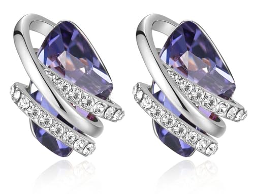 Gifts for Women, Wish Stone Stud Earrings with Birthstone Crystals, 18K Rose Gold Plated or Silver-tone - color: 202-February-Tanzanite Purple-Silvertone