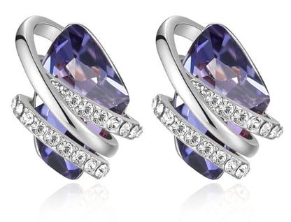Gifts for Women, Wish Stone Stud Earrings with Birthstone Crystals, 18K Rose Gold Plated or Silver-tone - color: 202-February-Tanzanite Purple-Silvertone