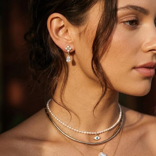 Mchic Dangle Earrings for Women: 18K Gold Plated CZ Drop Earrings Dainty Trendy Hypoallergenic Teardrop Bridal Wedding Style, Sparkly Elegant Dangling Jewelry Gift for Women Bridesmaid Prom Formal - color: Style 3-Gold