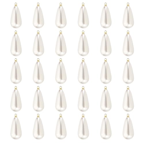 PATIKIL Pearl Charm, 50Pcs Pearl Beads Teardrop Faux Pearl Pendant Charm with Loop for Jewelry Making Bracelets Earrings Necklace - color: Gold, size: 26x13mm