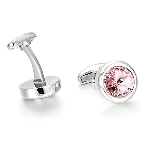 Mens Cufflinks Elegant Style Cuff Link Super Shiny Navy Blue Crystal Circular Cufflinks with Gift Box - color: Pink