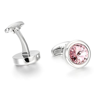 Mens Cufflinks Elegant Style Cuff Link Super Shiny Navy Blue Crystal Circular Cufflinks with Gift Box - color: Pink