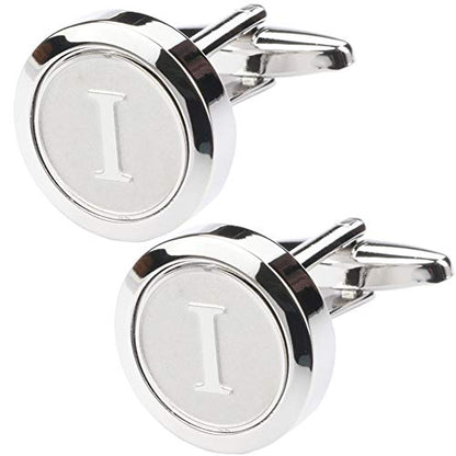 Mens Classic Stainless Steel Initial Cufflinks 26 Alphabet Initial Letter Cufflinks Business Wedding Shirts A-Z - style: I